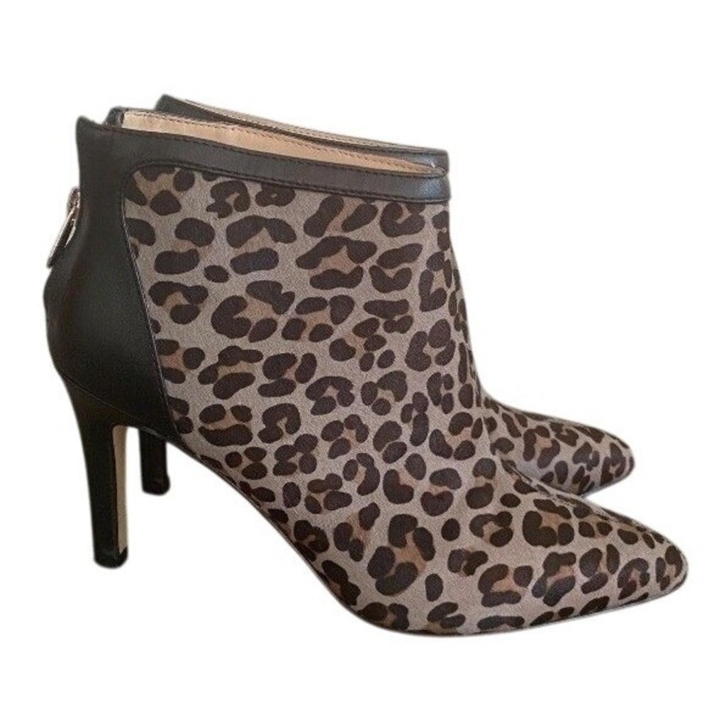 Adrienne Vittadini Leopard Print Ankle Boots Pointed Toe Stiletto Heel Size 8.5M